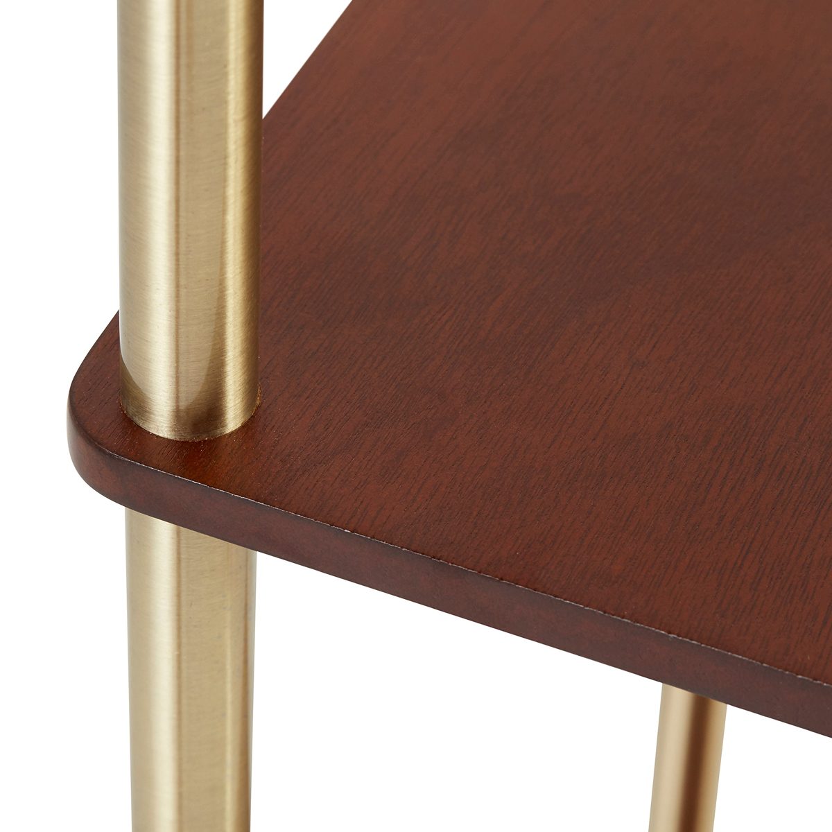 Rivet Olive 4 Wood Shelf Standing Floor Lamp With Light Bulb and USB Charging Station - 11.8 x 11.8 x 62 Inches, Brass