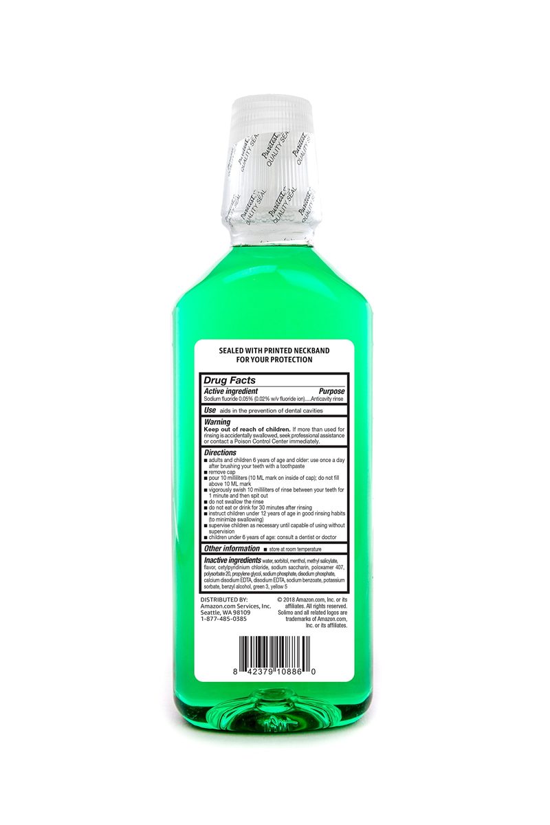 Amazon Brand - Solimo Anticavity Fluoride Rinse, Alcohol Free, Mint, 18 Fluid Ounce