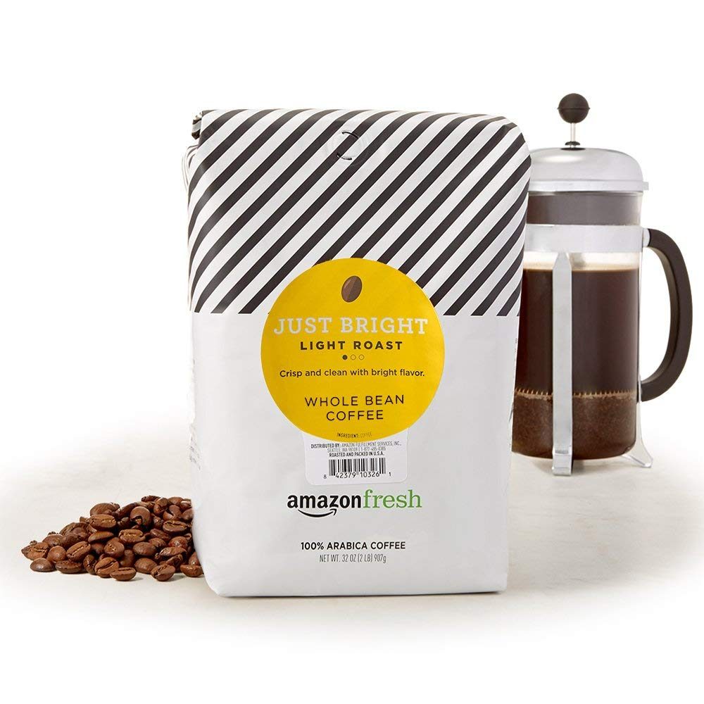 AmazonFresh Just Bright Whole Bean Coffee, Light Roast, 32 Ounce