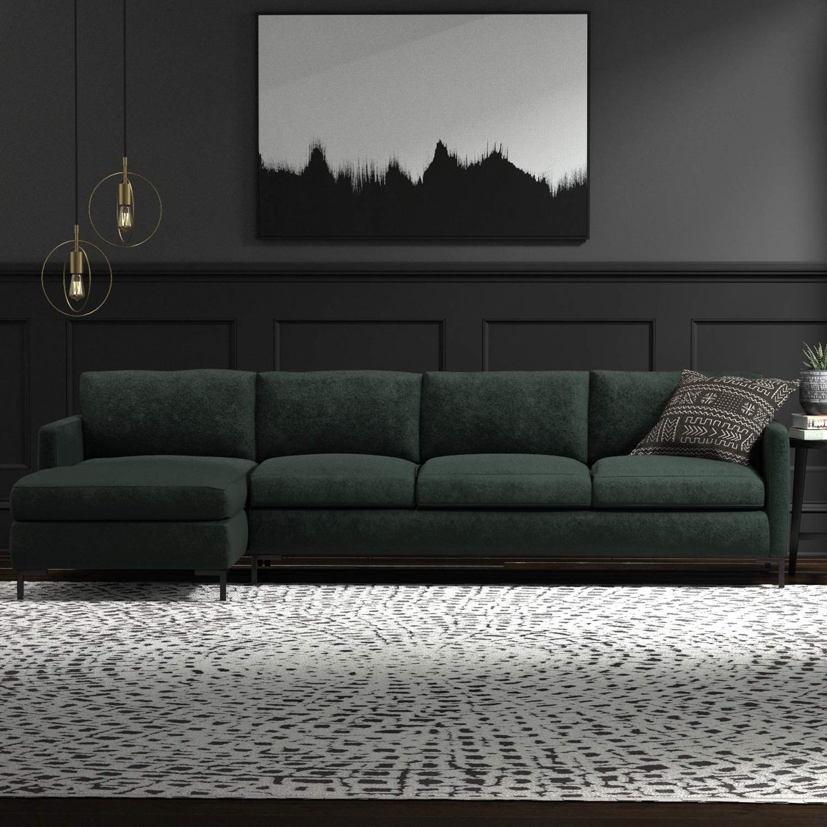 Amazon Brand – Rivet Edgewest Low Back Modern Left Sofa Chaise Sectional, 115"W, Hunter Green