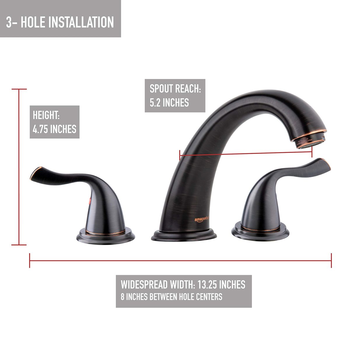 AmazonBasics Traditional 3 Piece Bathroom Faucet Set, Oil-Rubbed Bronze