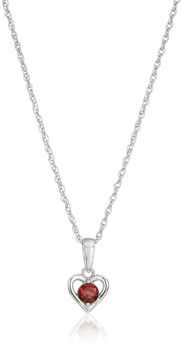 Girls' Petite Sterling Silver Garnet Open Heart Stud Earrings and 16" Pendant Necklace Jewelry Set