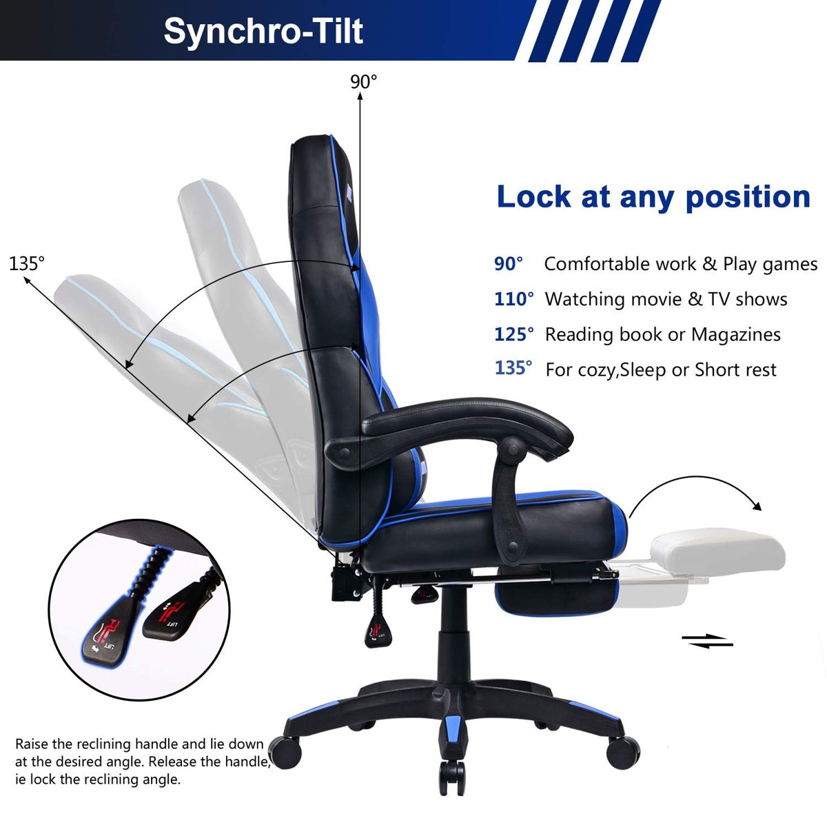 UMI Gaming Chair Office Chair with Footrests Gamer Swivel Chair Height-Adjustable Gaming Chair PC Chair Ergonomic Executive Chair with Armrests
