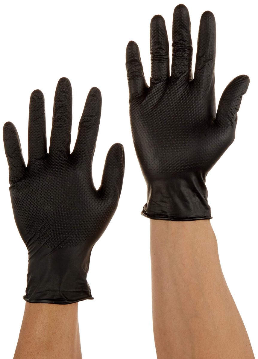 AmazonCommercial Powder Free Disposable Nitrile Gloves, 6 mil, Black, Diamond Textured, 240mm, Size L, 1000 (10 Boxes of 100)