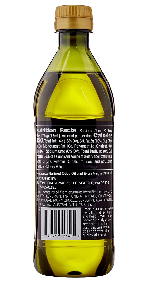 Amazon Brand - Happy Belly Pure Olive Oil, 16.9 fl oz (500mL) (Previously Solimo)