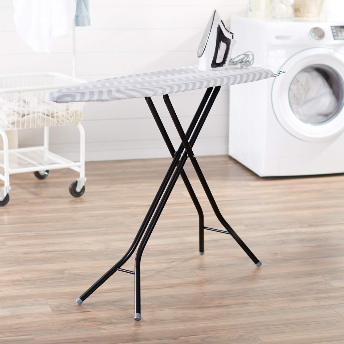 AmazonBasics Full-Size Ironing Board - 4-Leg Fold-Up, Chevron Removable Cover
