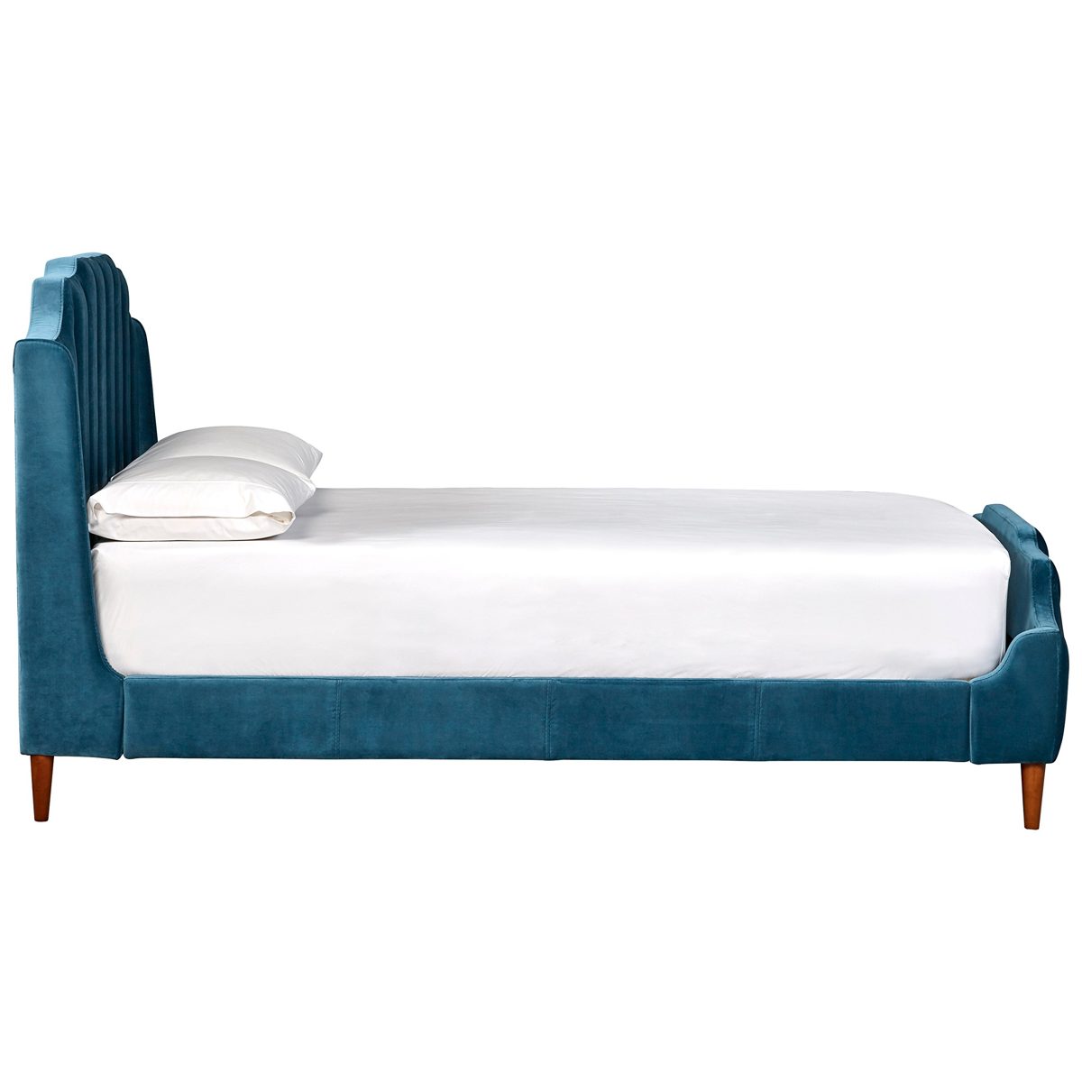 Rivet Gwyneth Mid-Century Velvet Bed Frame with Headboard