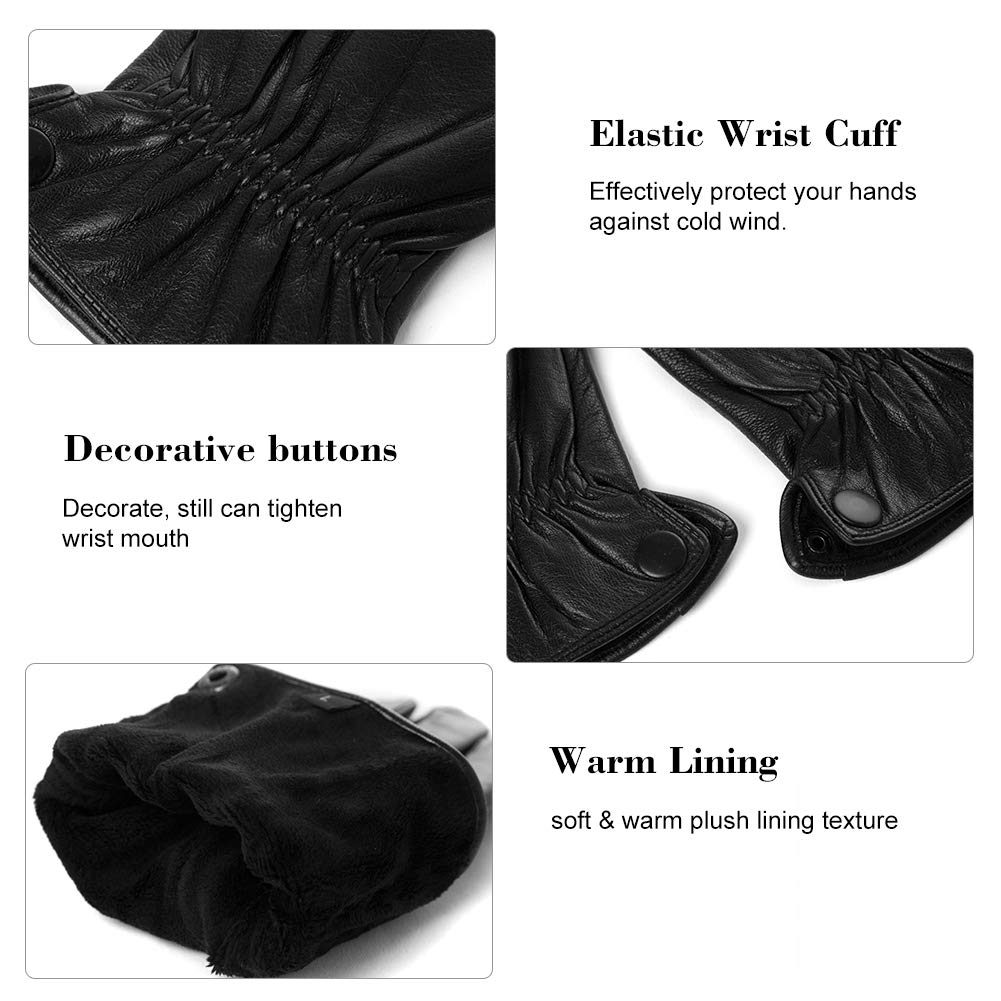 Winter 100% Leather Warm Lined Driving Motorcycle Dress Gloves For Men and Women 3 Size Black