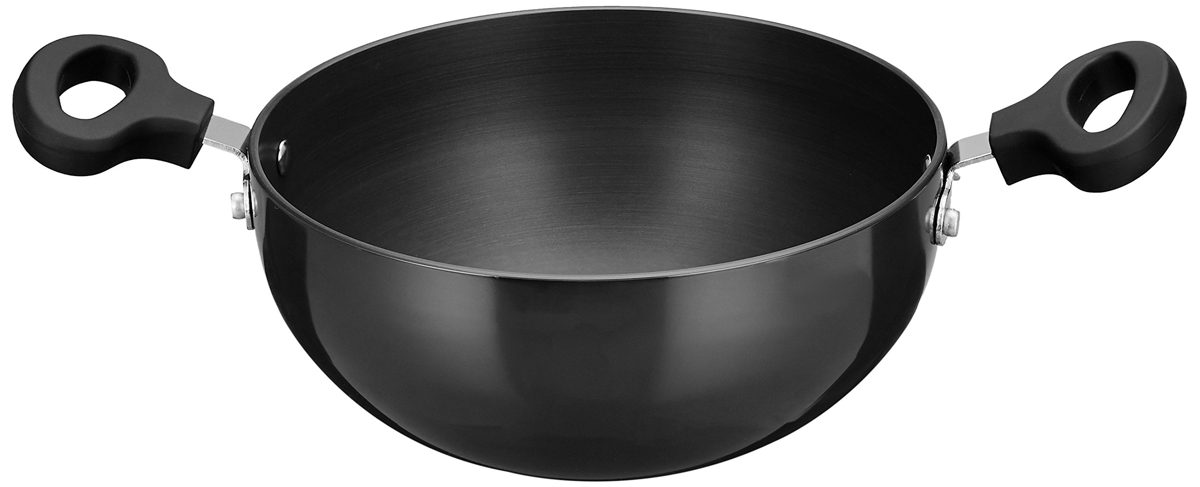 Amazon Brand - Solimo Hard Anodized Kadai with Glass Lid, 20 cm, (Induction and Gas Compatible), Black