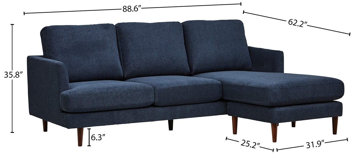 Amazon Brand – Rivet Goodwin Modern Sectional Sofa, 88.6"W, Navy Blue