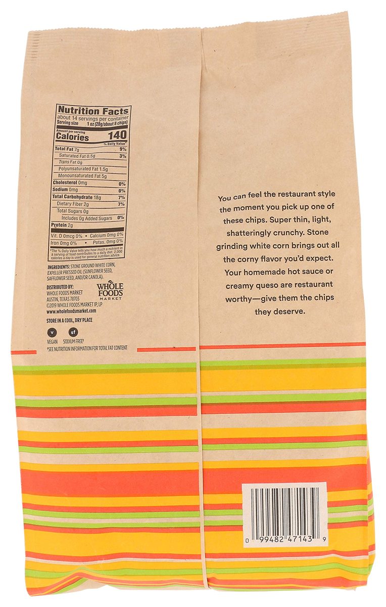 365 EVERYDAY VALUE Restaurant Style White Corn Tortilla Chips Unsalted, 14 OZ