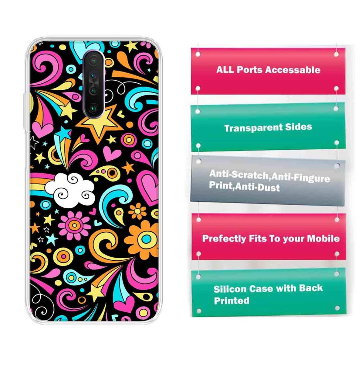 Amazon Brand - Solimo Designer Multicolor Art Design Black Printed Soft Back Case Mobile Cover for Poco X2 / Xiaomi Redmi K30