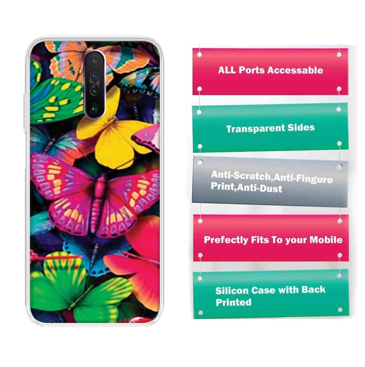 Amazon Brand - Solimo Designer Multicolor Butterfly Colourful Design Printed Soft Back Case Mobile Cover for Poco X2 / Xiaomi Redmi K30