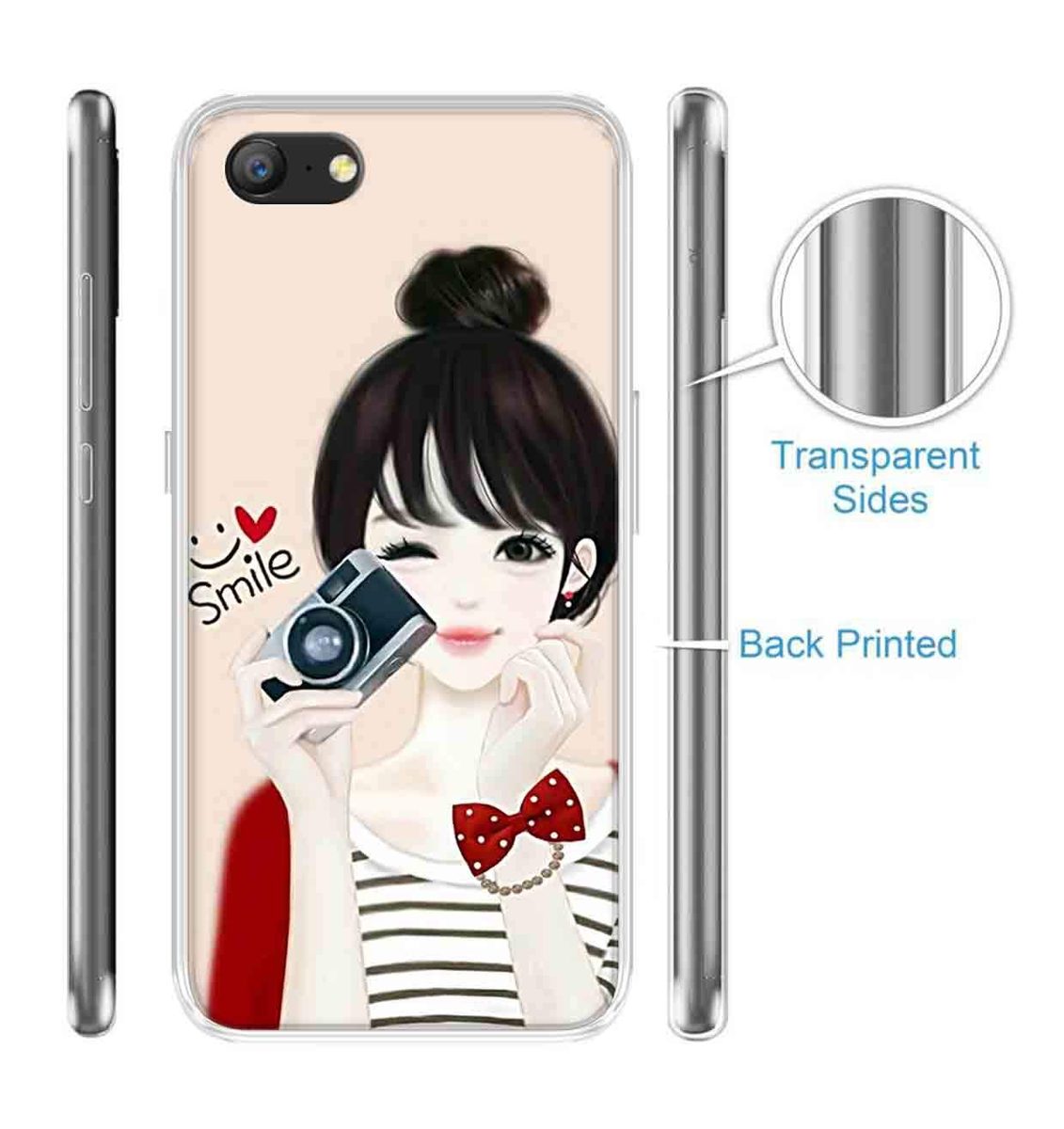 Amazon Brand - Solimo Designer Multicolor Girl Smile Design Printed Soft Back Case Mobile Cover for Oppo A57