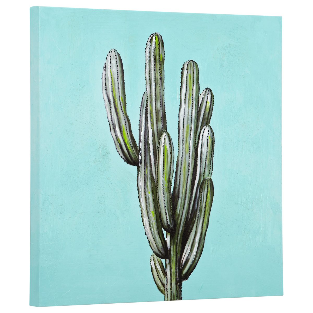 Amazon Brand – Rivet Mid Century Modern Southwestern Blue and Green Cactus Print Wall Art Decor on Canvas, 24 x 24 Inches
