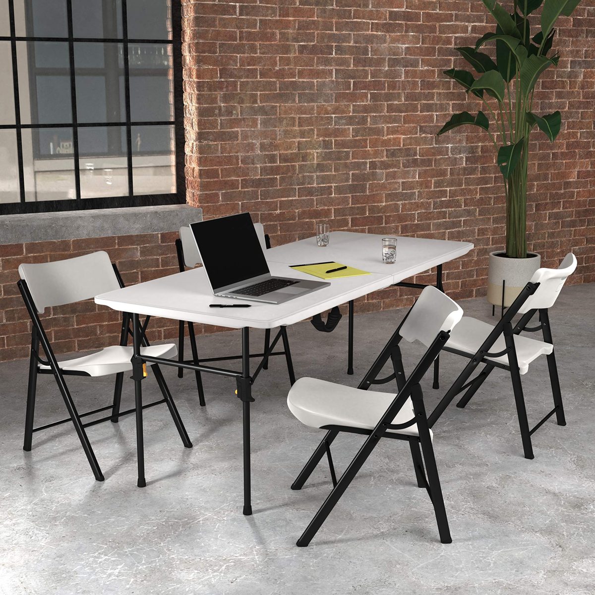 AmazonCommercial 6ft Folding Table, Half-Folded, White Granite