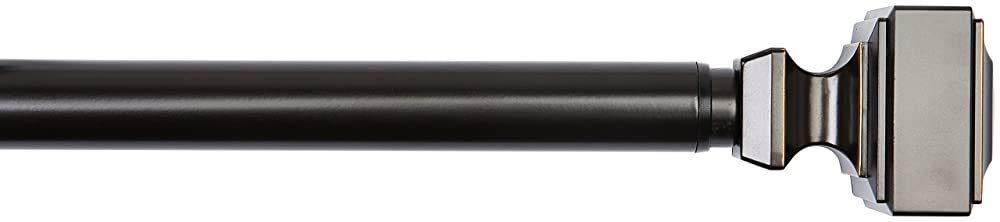 (Renewed) AmazonBasics Adjustable 1" Curtain Rod with Square Finials and Brackets, 72" to 144", Nickel