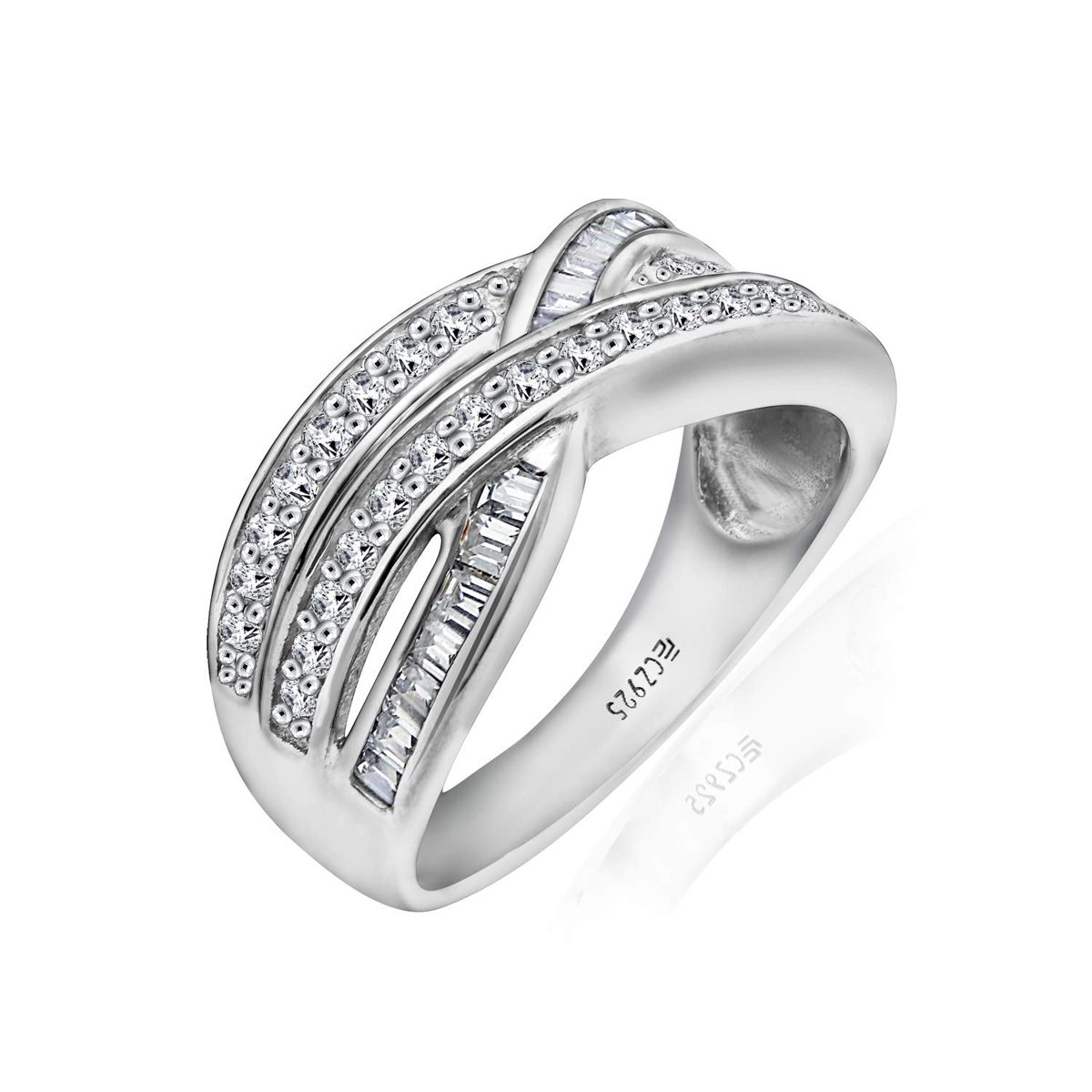 [Find] Amazon Collection Rhodium Lycra Solid Sterling Silver Clear Cubic Zirconia bikkuzirukoniainta-rokkingubandoringu, Size 14