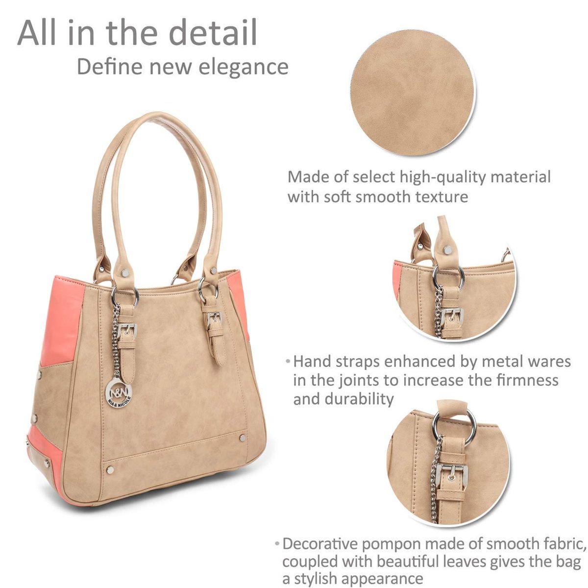 Nia & Nicole Women's Handbag (Beige, Dark Peach)