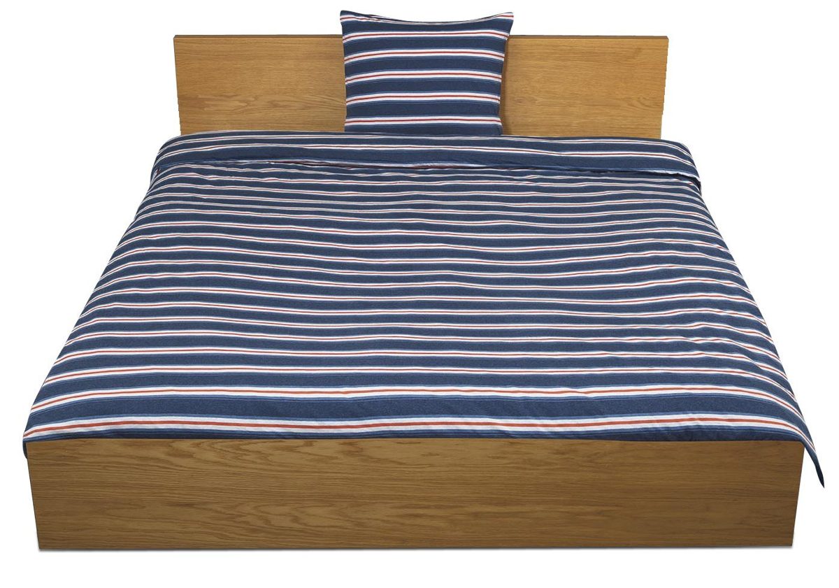 Pinzon Heather Jersey Yarn Dye Duvet Set, Navy Heather Stripe, 200 x 250 cm & 1 pillowcase 50 x 80 cm