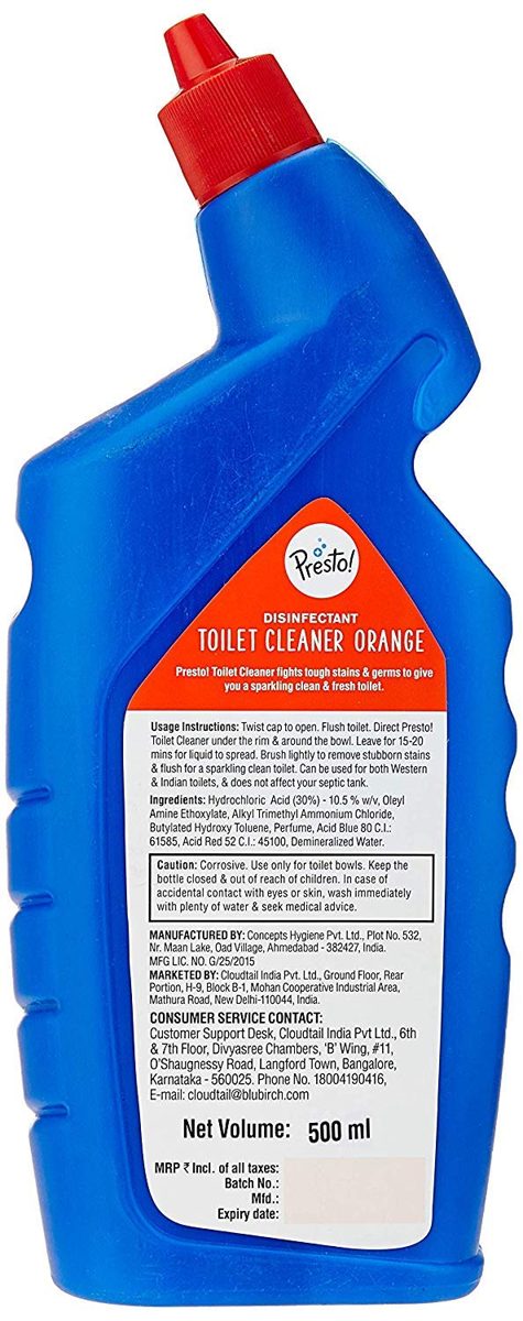 Amazon Brand - Presto! Disinfectant Toilet Cleaner, Orange - 500 ml
