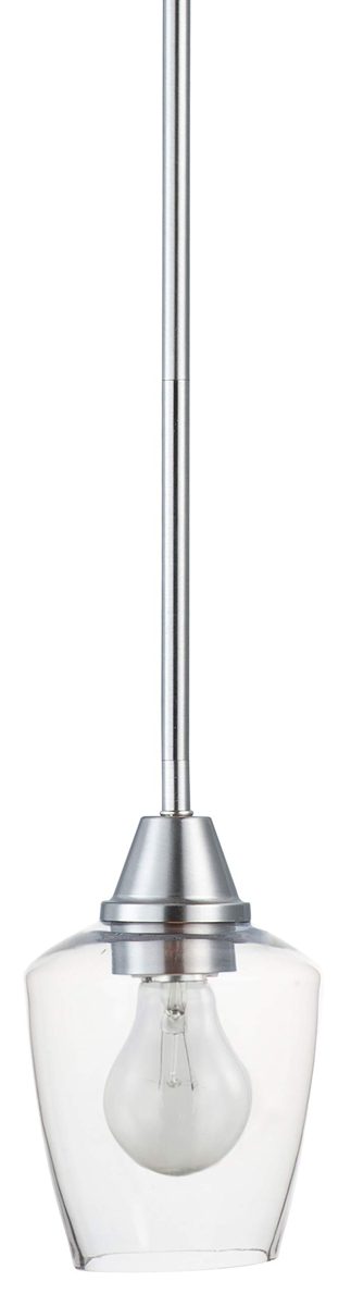 Amazon Brand – Stone & Beam Modern Indoor Hanging Glass Shade Pendant Ceiling Fixture with Light Bulb - 4.75 x 4.75 x 7.51 Inches, 51 Inch Cord, Satin Nickel
