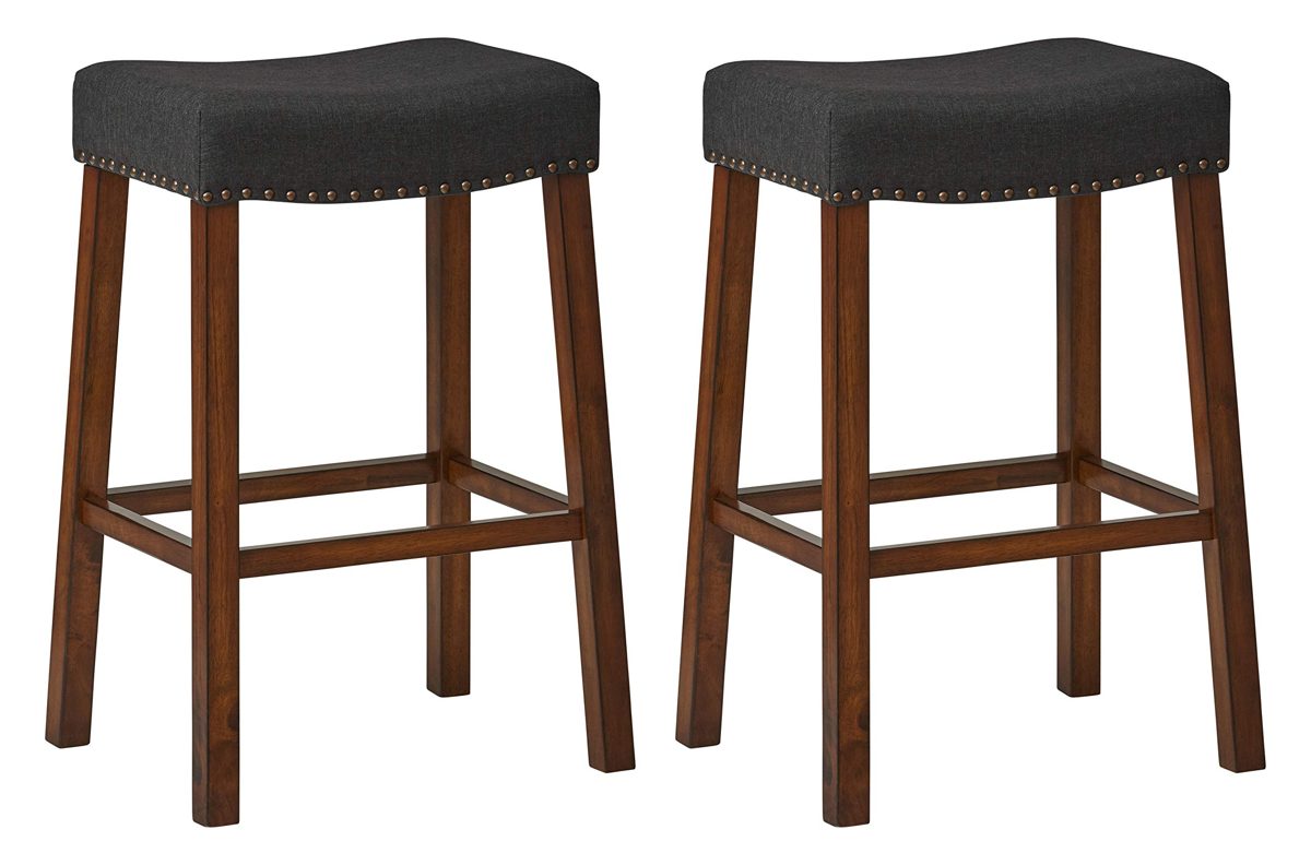 Amazon Brand – Ravenna Home Dawn Nailhead Saddle Bar Stool, 30"H, Cherry with Black Fabric (2 Pack)