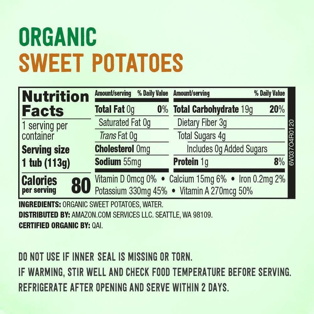 Amazon Brand - Mama Bear Organic Baby Food, Sweet Potatoes, 4 Ounce Cup, Pack of 1