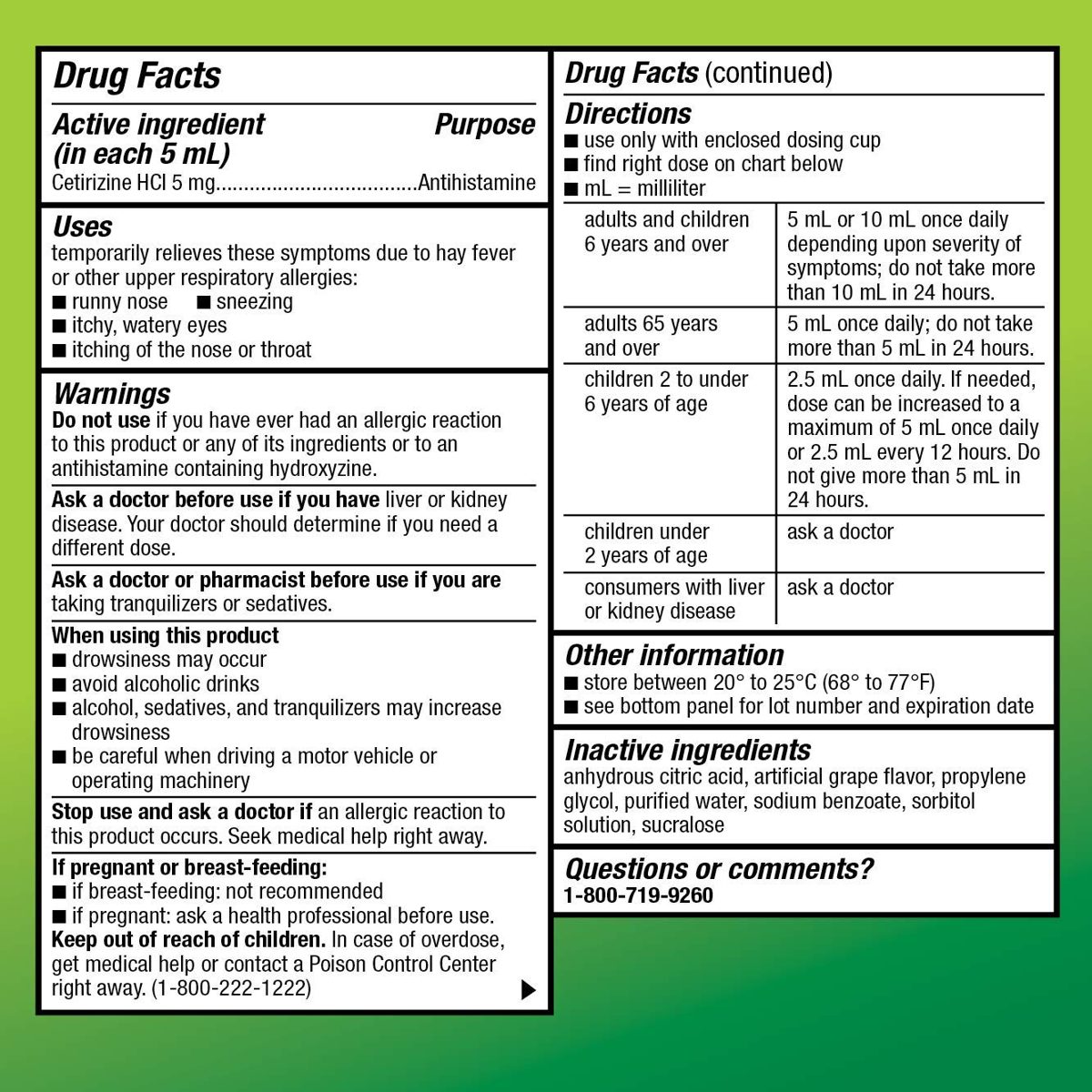 Amazon Basic Care Children’s All Day Allergy, Cetirizine Hydrochloride Oral Solution 1 mg/mL, Grape Flavor, 8 Fluid Ounces