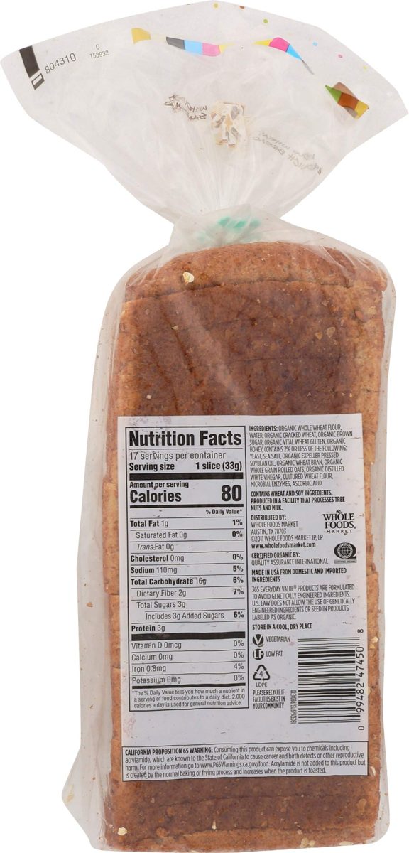 365 EVERYDAY VALUE Organic Whole Wheat Sandwich Bread, 20 OZ  (Frozen)