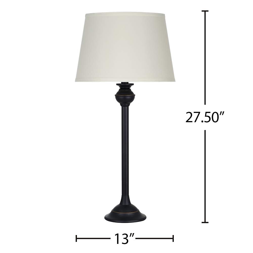 Ravenna Home Traditional Metal Table Desk Lamp With LED Light Bulb - 27.50 Inches, Dark Bronze with Off-White Shade