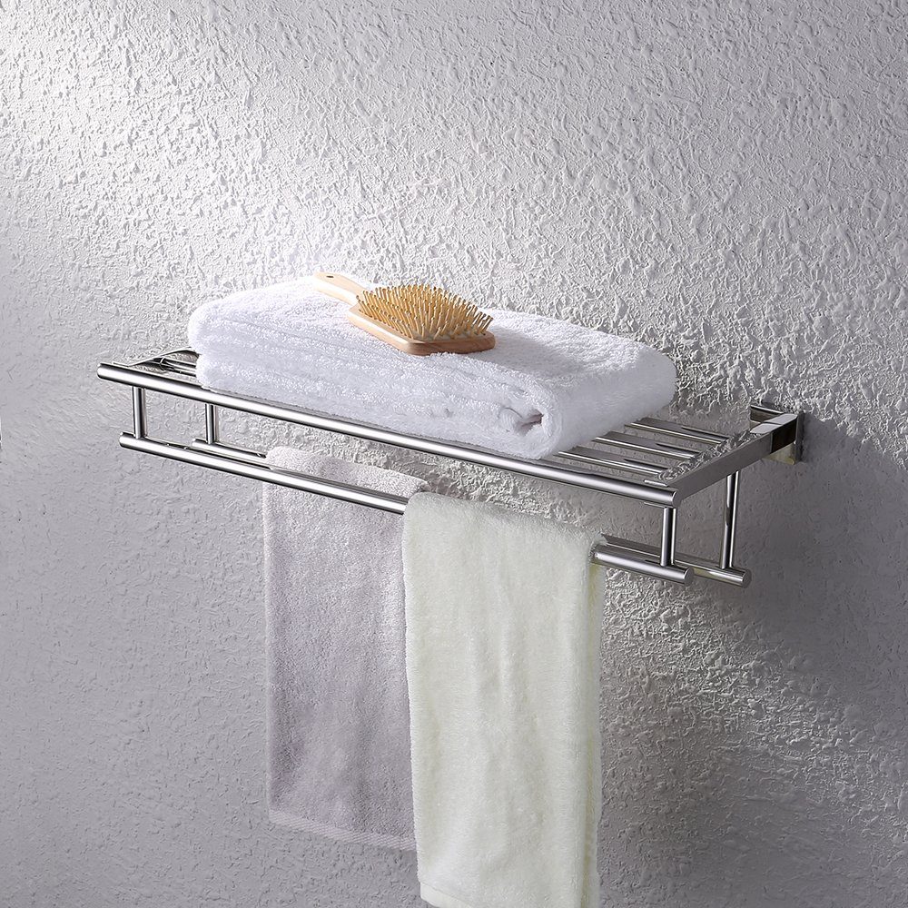 Umi. Essentials 24" Wall Mounted Towel Rail with Double Grab Rail - Polished Stainless Steel