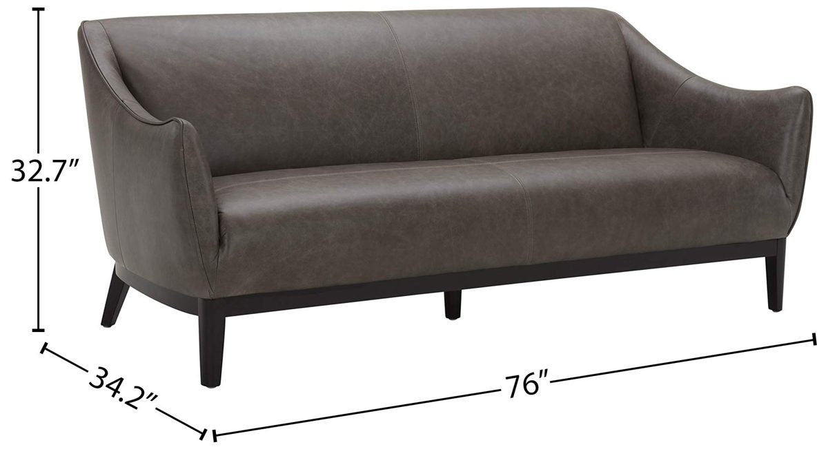 Amazon Brand – Rivet Bayard Contemporary Leather Couch with Curved Back and Armrests, 76"W, Grey