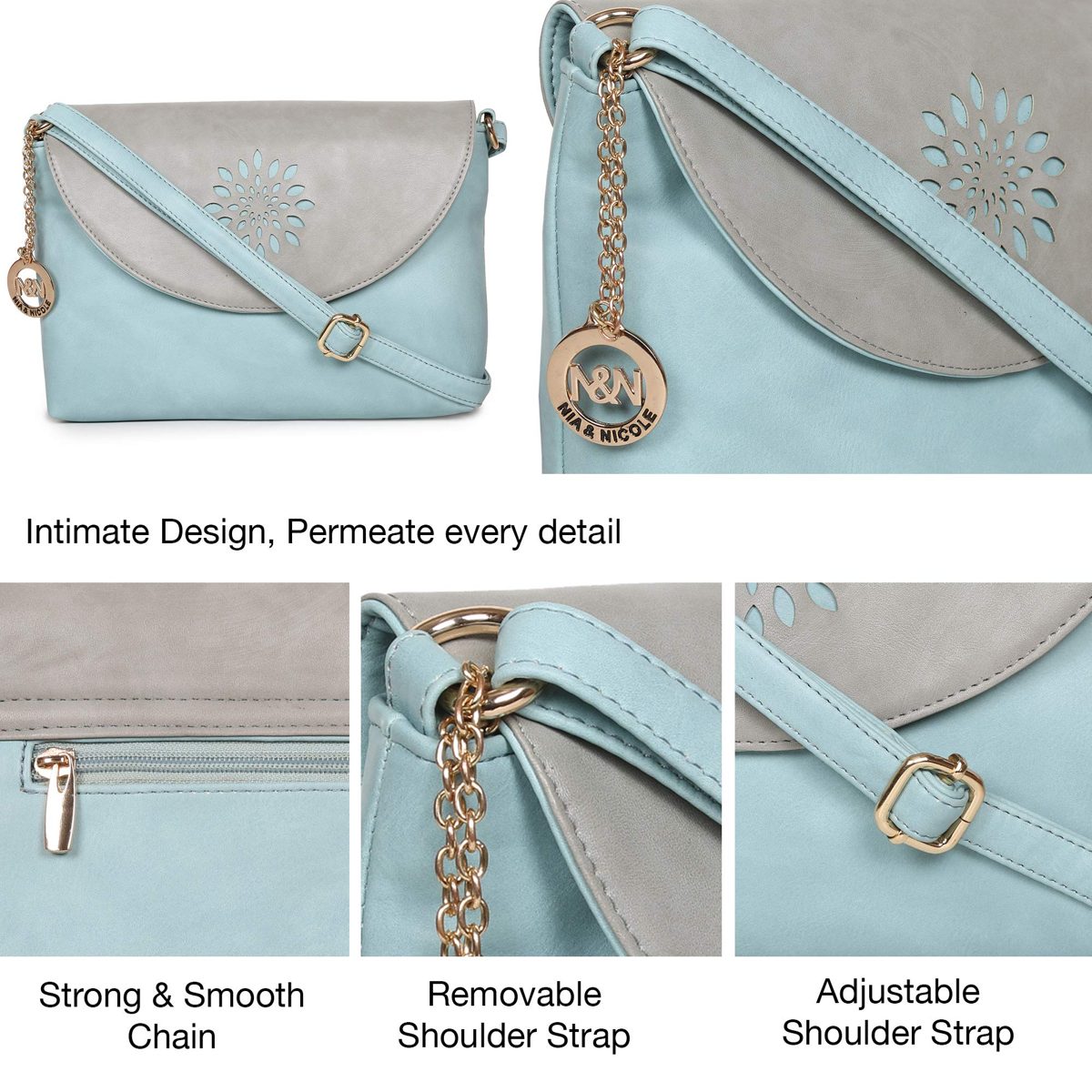 Nia & Nicole Women's Sling Bag (Light Grey)