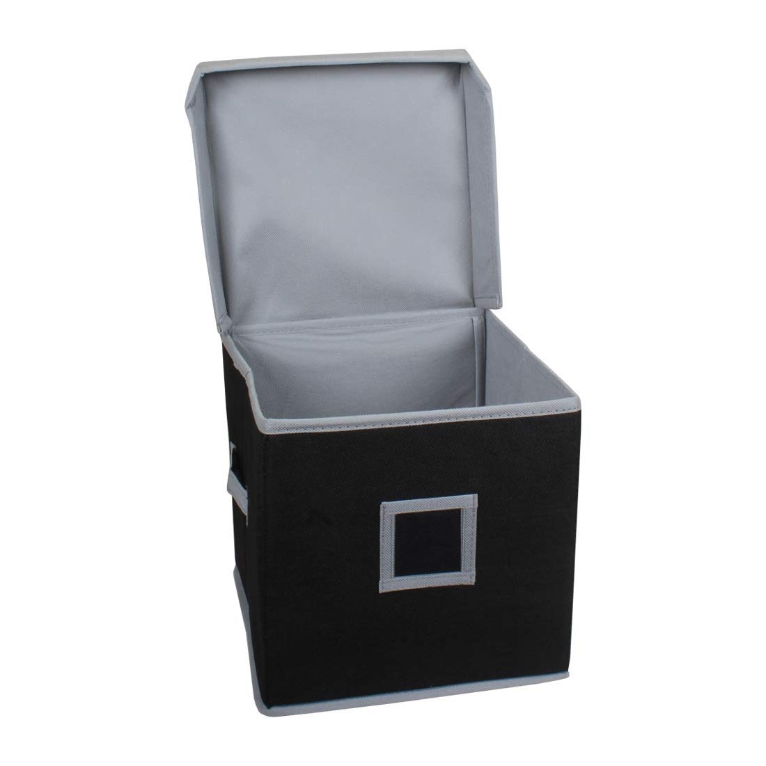 Amazon Brand - Solimo Fabric Storage Box with Lid, Large, Set of 3, Black and Grey