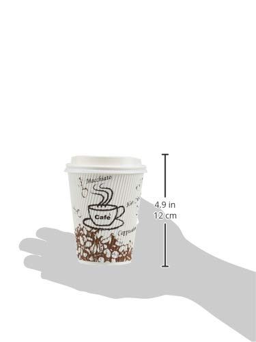 AmazonBasics Insulated Ripple Wall Hot Cups with Lids, Café Design, 12 oz, 100-Count
