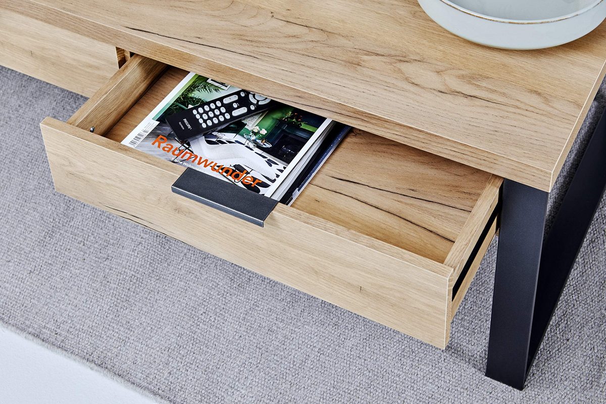 Amazon Brand - Movian Ems - Coffee Table with Drawers, 118 x 59 x 40 cm - Core Oak Effect