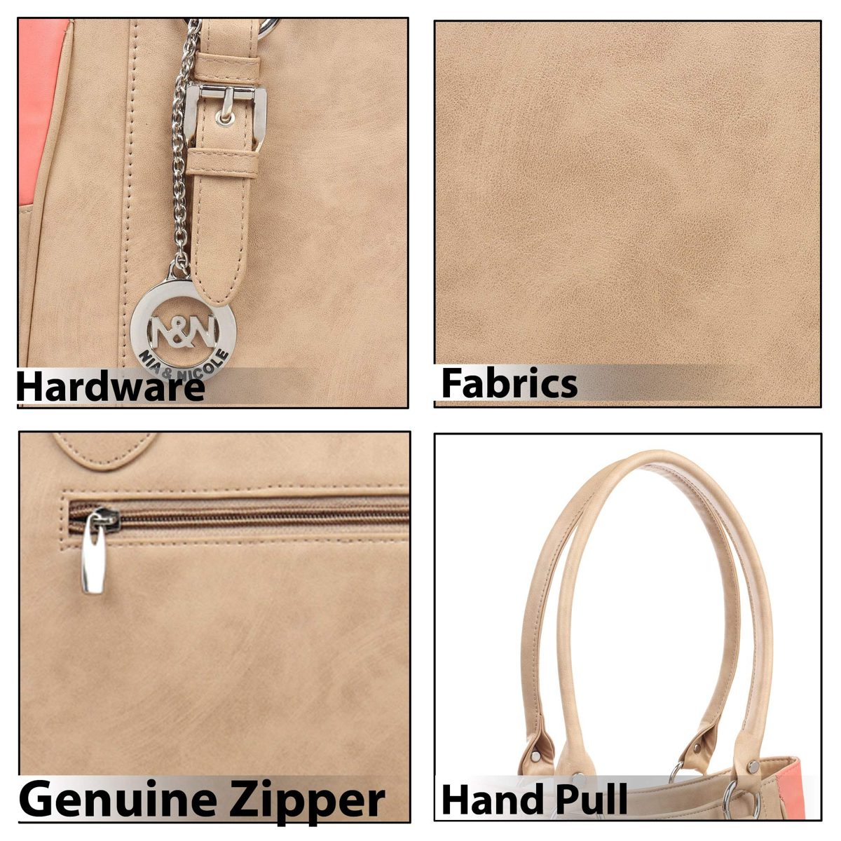 Nia & Nicole Women's Handbag (Beige, Dark Peach)