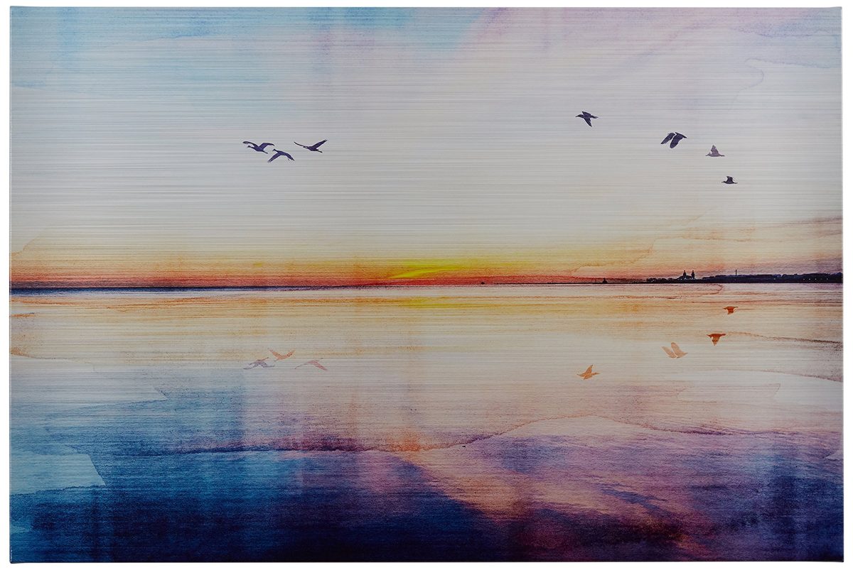 Amazon Brand – Rivet Seagulls Across The Water Sunset Horizon Canvas Print Wall Art, 24" x 16"