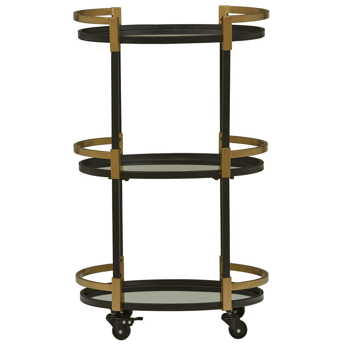 Amazon Brand – Rivet Modern Glass Shelf Rolling Serving Bar Cart, 32.28"H, Black &amp; Gold