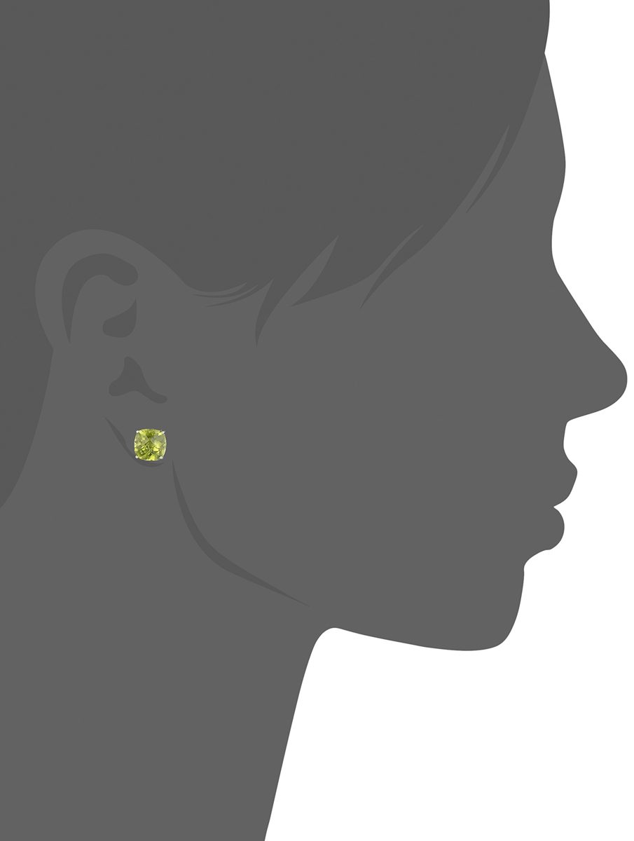 Sterling Silver Cushion-Cut Checkerboard Peridot Stud Earrings (8mm)