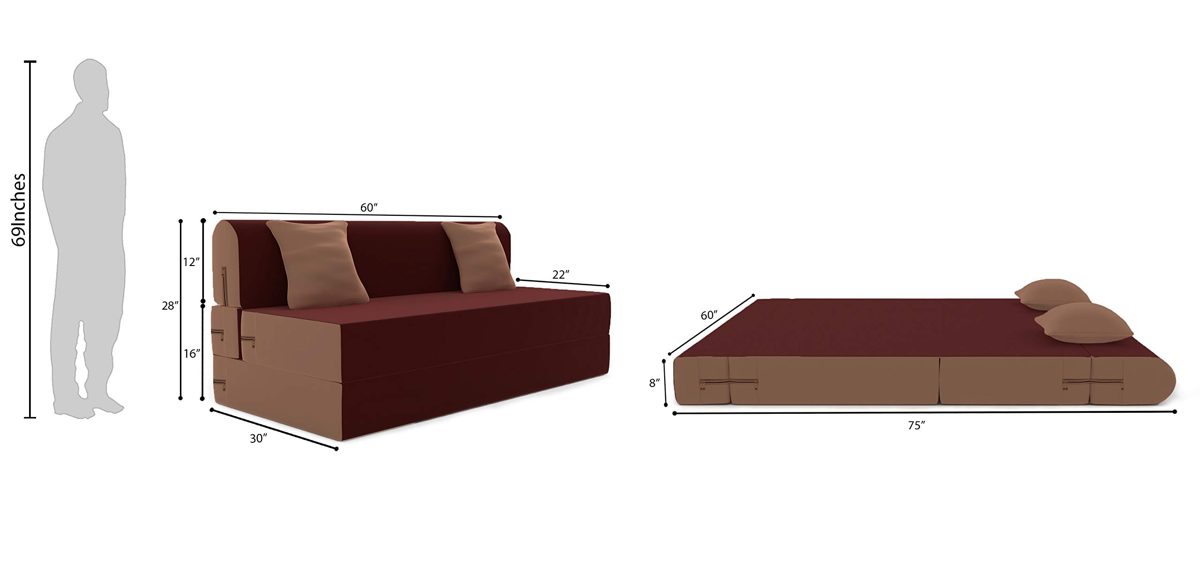 Amazon Brand - Solimo Metro  Fabric 3 seater Sofa cum Bed (Brown)