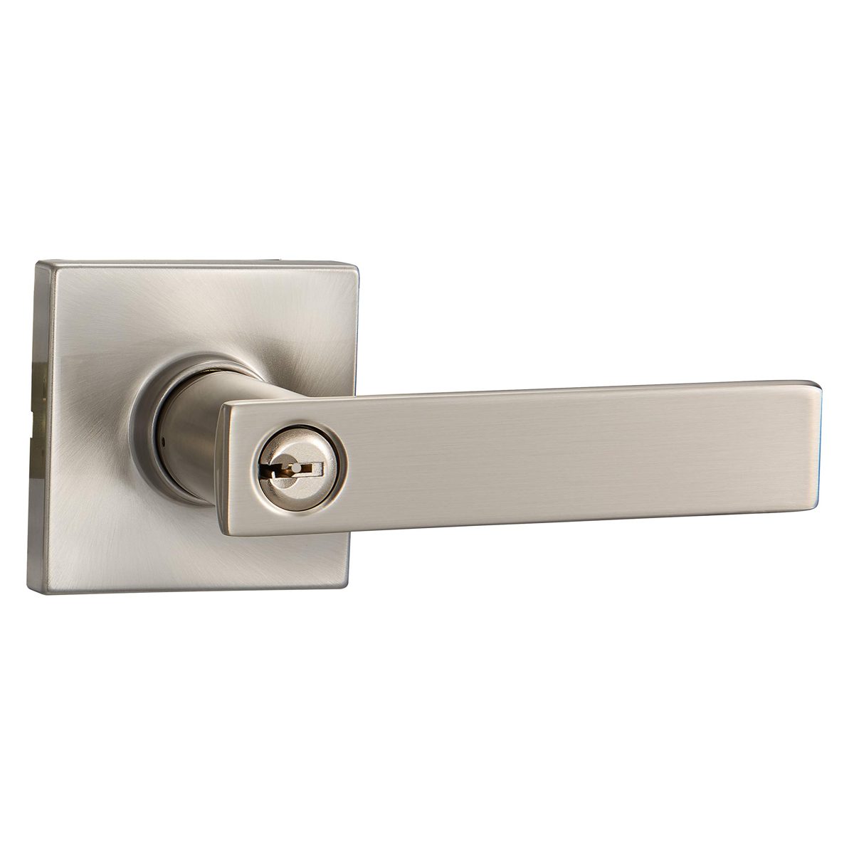 AmazonBasics Contemporary Stamford Door Lever with Lock, Entry, Satin Nickel