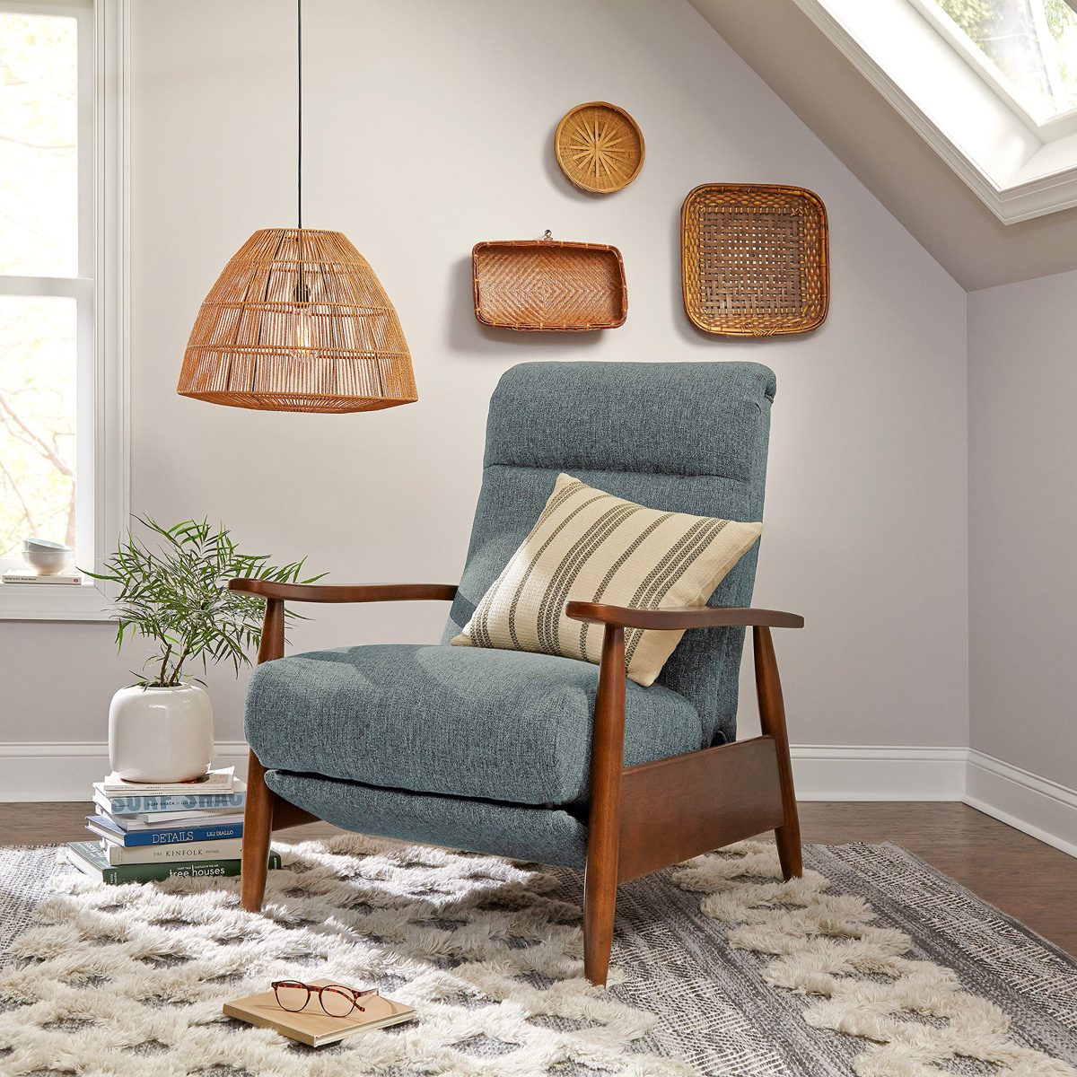 Amazon Brand – Stone & Beam Clayton Reclining Contemporary Fabric Living-Room Chair, 30"W, Blue