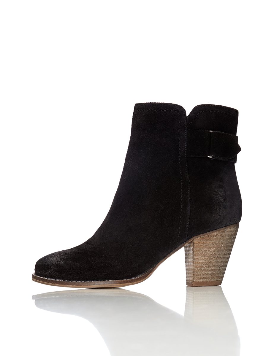 Amazon Brand - find. Women's Distressed Heeled Leather Ankle Boots, black (Black Black), US 7.5