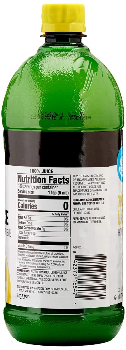 Amazon Brand - Happy Belly 100% Lemon Juice From Concentrate, 32 Ounce