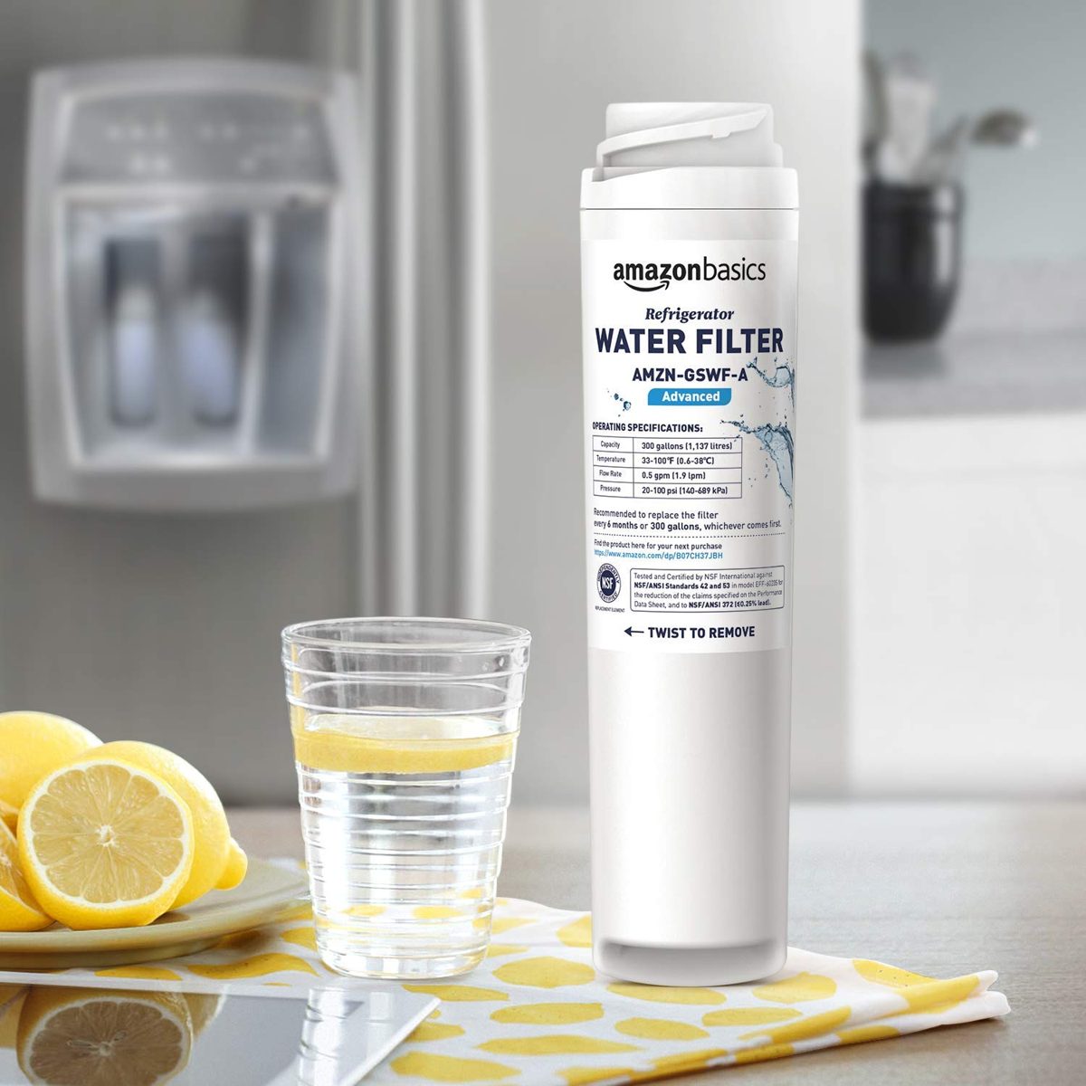 AmazonBasics Replacement GE GSWF Refrigerator Water Filter Cartridge - Advanced Filtration (Renewed)