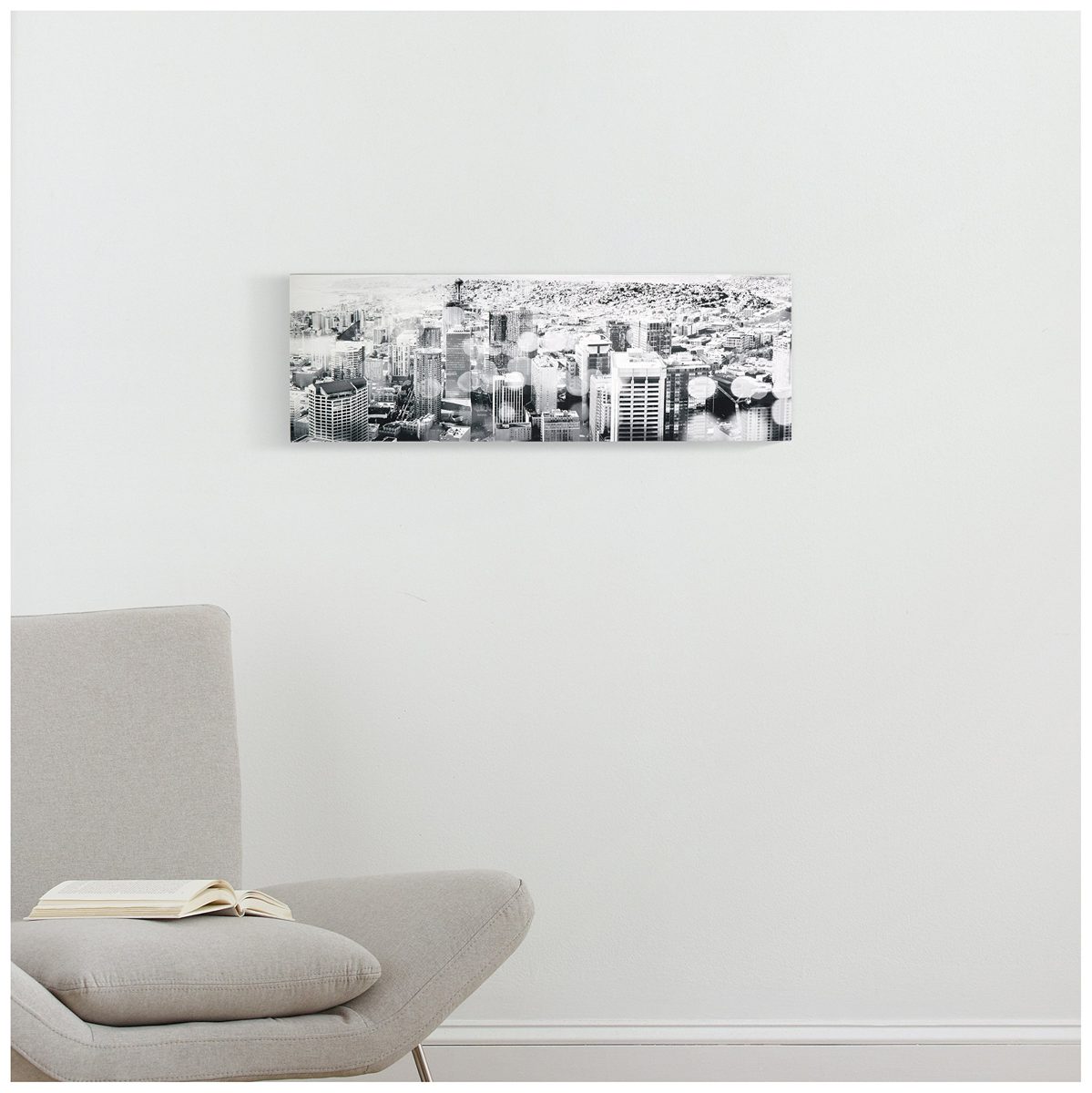 Amazon Brand – Rivet Seattle Sun Flare in Black and White Canvas Print of Seattle, 30" x 10"