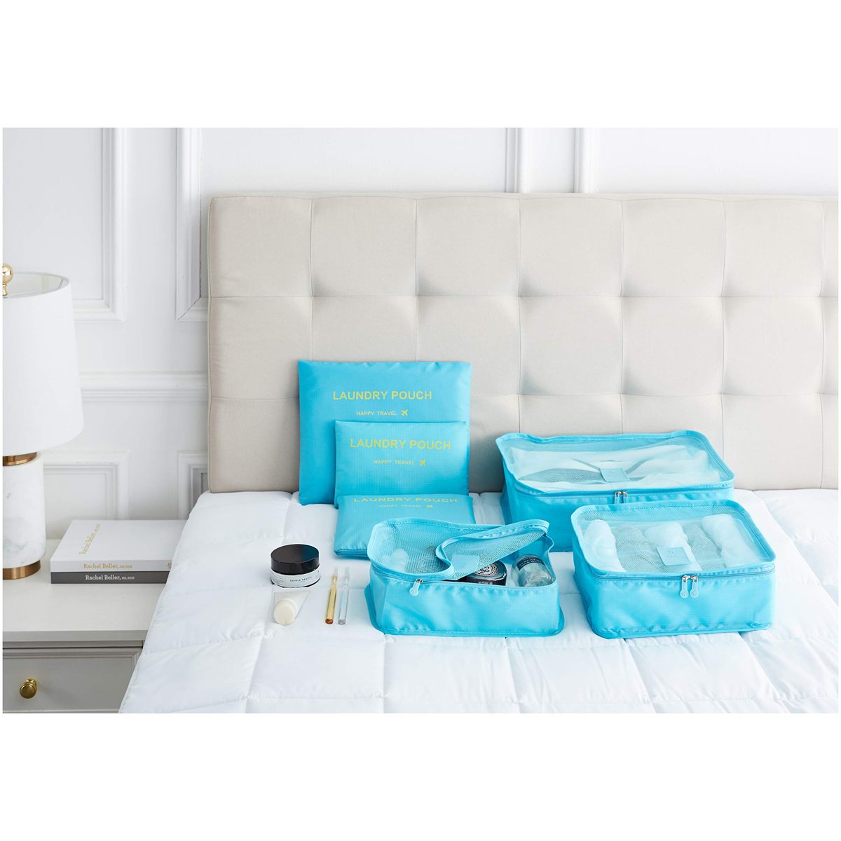 Amazon Brand - Solimo 6 Piece Fabric Travel Organiser,Â Light Blue