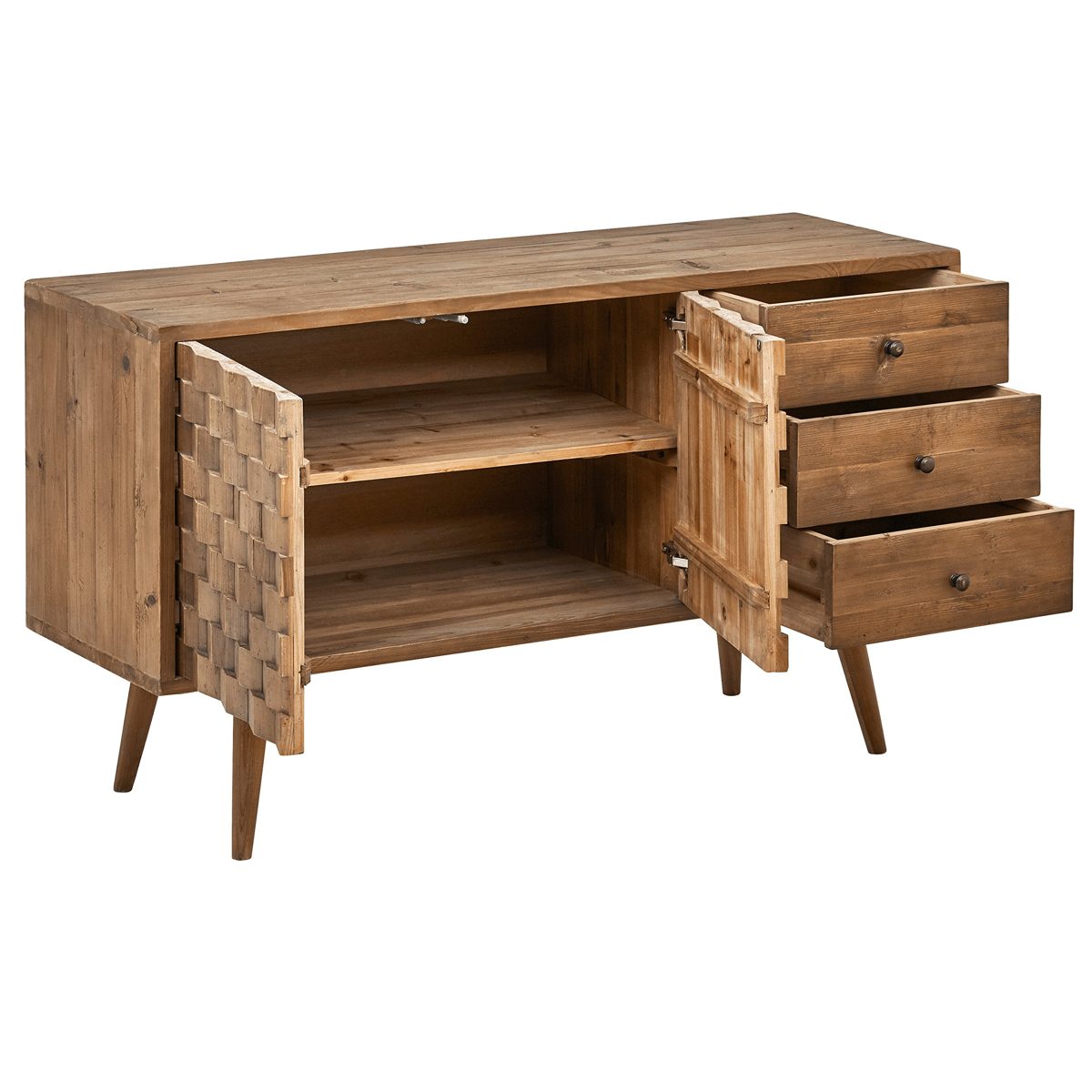 Amazon Brand – Rivet Mid-Century Modern Checkerboard Reclaimed Elm Buffet Sideboard Credenza Cabinet, 55.1"W, Natural